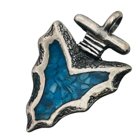 Native Sterling Crushed Turquoise Arrowhead Pendant 3.99 G