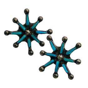 ZUNI Turquoise Needlepoint Sterling Earrings 2.15 G