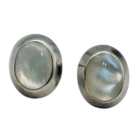 SW. M Mother Of Pearl Sterling Oval Earrings, 3.74 G