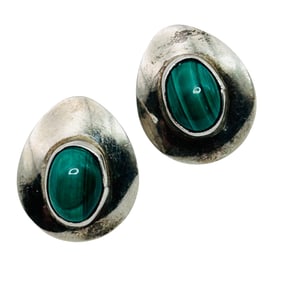 Southwest Malachite Sterling Stud Earrings 1.94 G