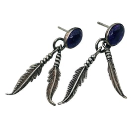 Southwest Amethyst Sterling Feather Dangle Earring 3.16g