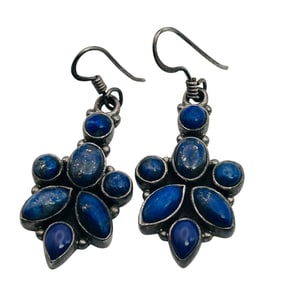 Southwest Lapis Luzili Sterling Dangle Earrings 8.88g