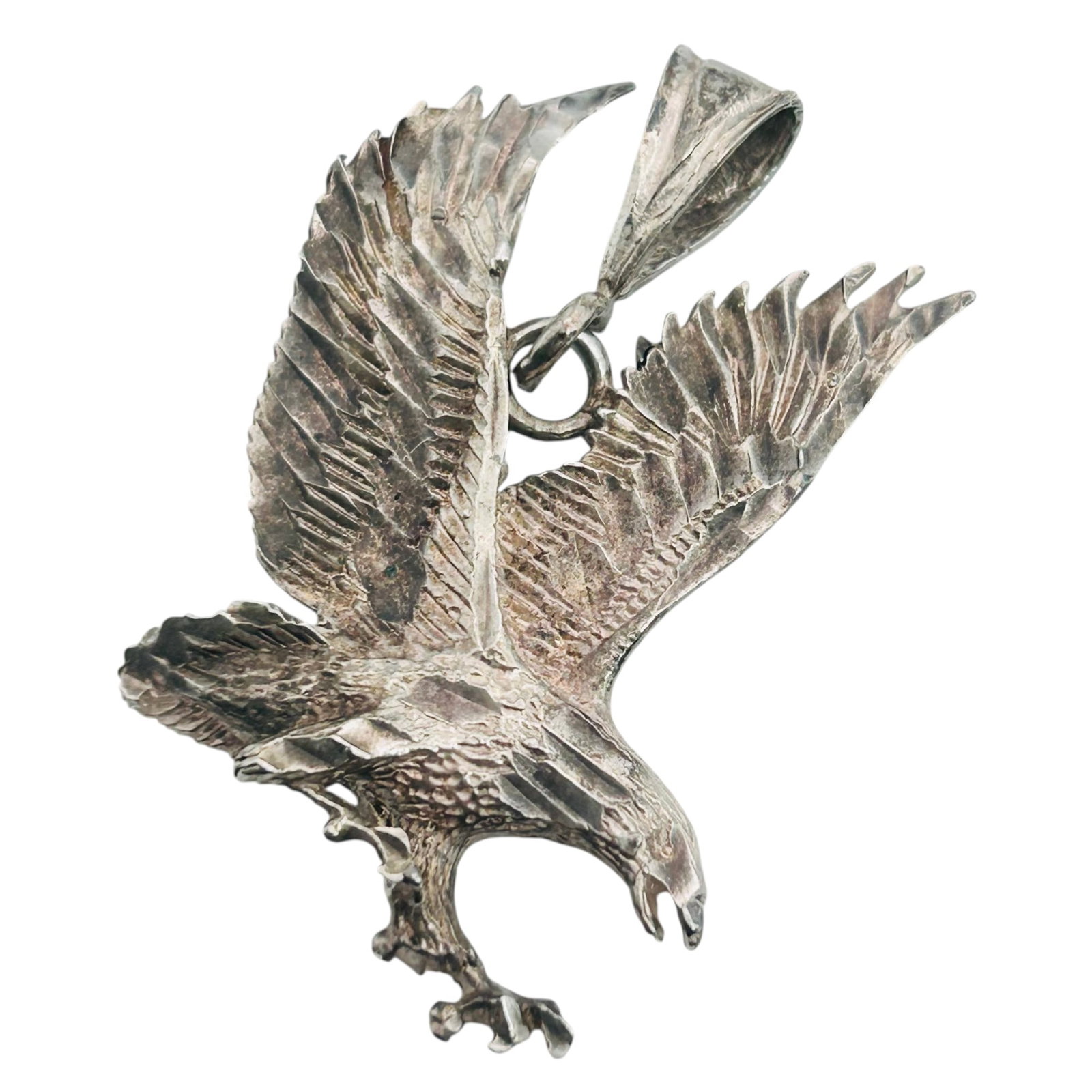 Sterling Flying Eagle Pendant 7.11 G Unknown Signature: Sterling flying Eagle pendant 7.11 g unknown signature