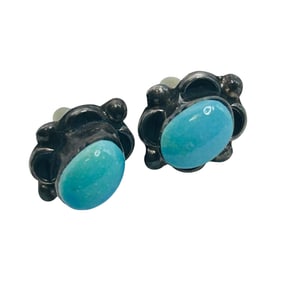 Southwest Larimar Sterling Stud Earrings 1.3 G
