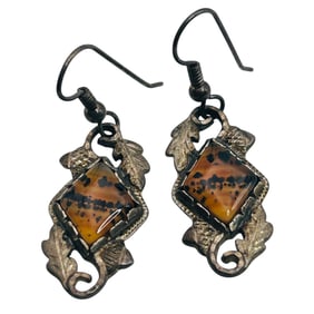 Southwest Signed JH Jasper Sterling Dangle Earrings 5.75 G