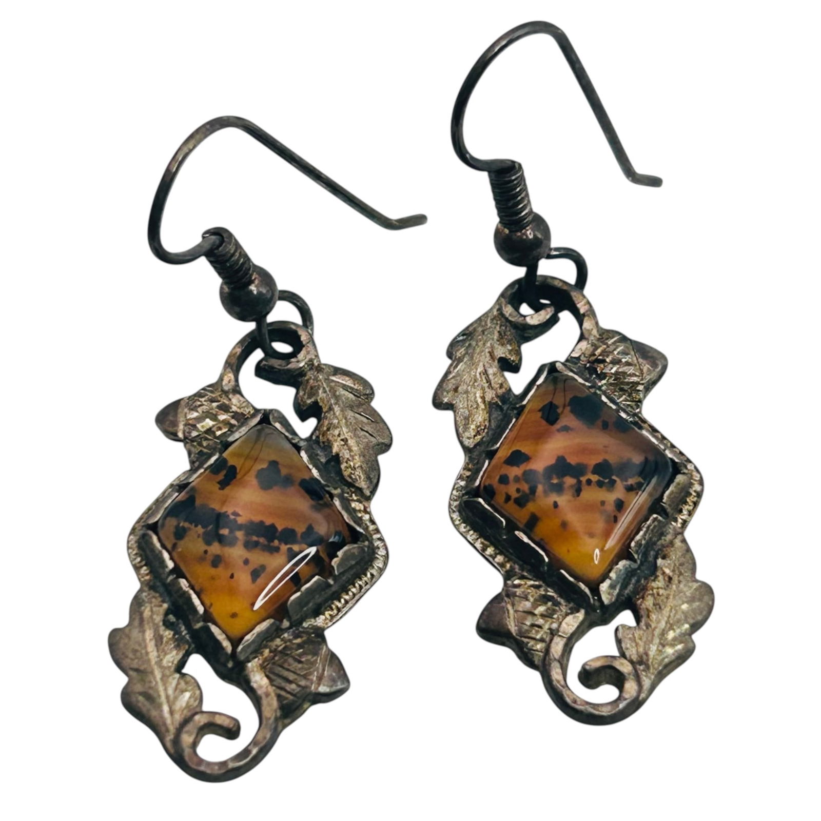 Southwest Signed JH Jasper Sterling Dangle Earrings 5.75 G (1 of 5)