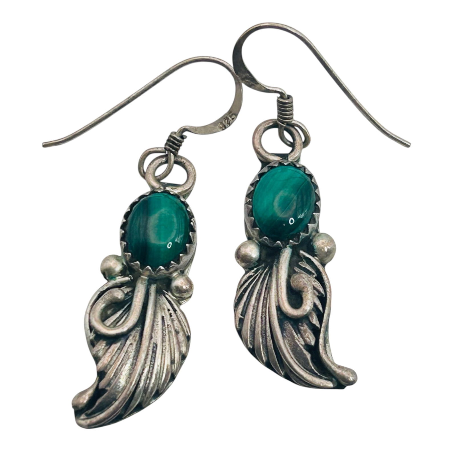 Southwest Malachite Sterling Dangle Earrings 5.04 (1 of 4)