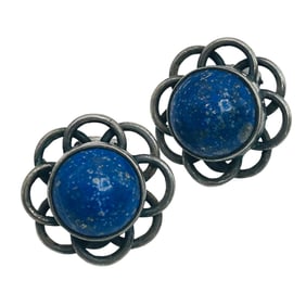 Southwest Signed Lapis Luzili  Sterling Clip On Earring 7.19 G