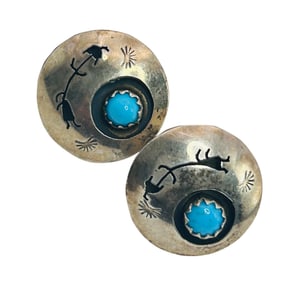 Navajo Turquoise Sterling Disc Earrings 2.46 G