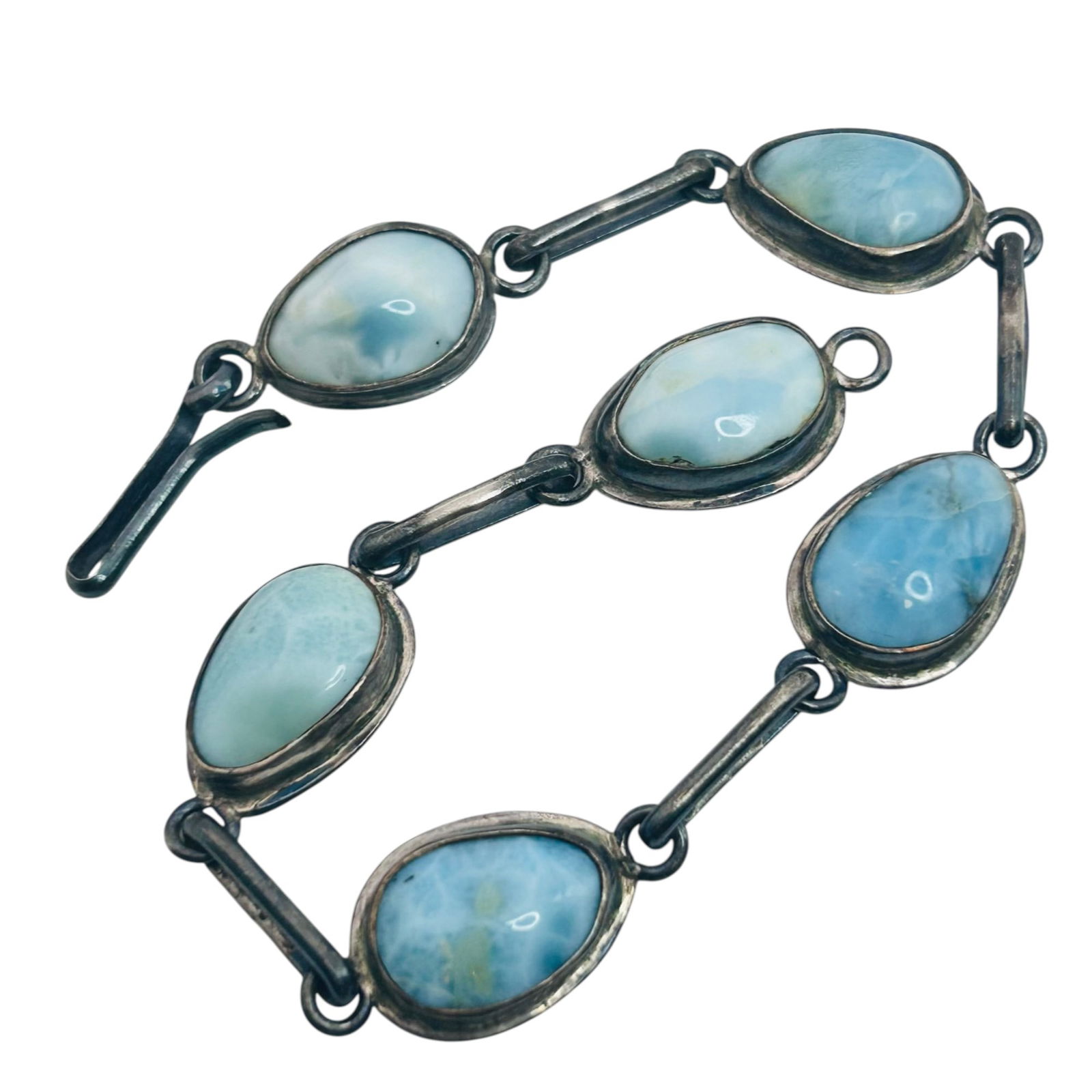 Southwest LARIMAR Sterling Linked Bracelet Hook Clasp 9.84 G (1 of 5)