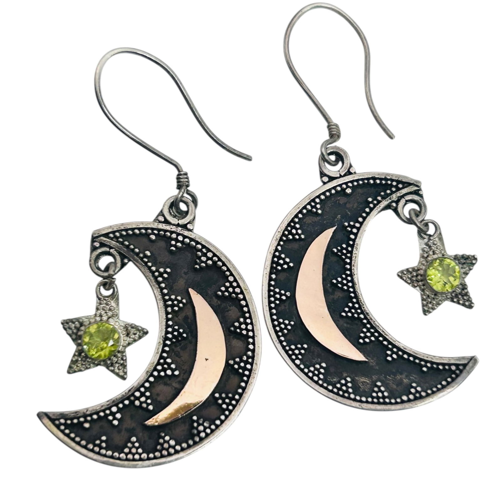 Southwest Emerald Sterling Star And Moon Dangle Earrings 4.9 G (1 of 5)