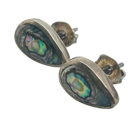 Southwest Abalone Sterling Teardrop Stud Earrings 1.75 G