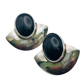 Southwest ONYX Sterling Geometric Earrings 12.9 G