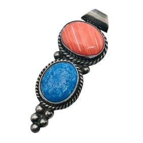 Taxco TL  41 Turquoise Coral Sterling Pendant 17.9 G