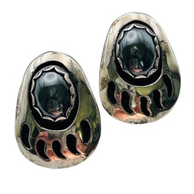 Navajo Signed Sensa Eustace Sterling Bear Paw Earrings 4.2