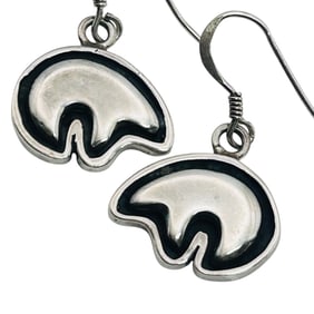 Navajo Signed Sterling Bear Earrings 6.32 G