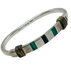 TAXCO TCH-10 Mexico Sterling Malachite Hinge Bracelet 18.59 G