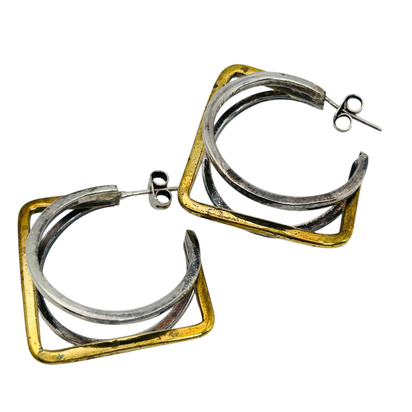 Taxco T4-02 Mexico Geometric Hoop Earrings 13.63 G: Taxco T4-02 Mexico geometric hoop earrings 13.63 g