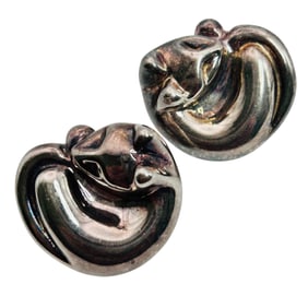 ON WAX  Sterling Curled Up Cat Earrings Signed 23.98 G