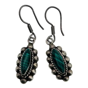 Mexico, Malachite, Sterling Hook Back Earrings 4.4 G