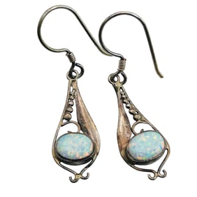 Opal Sterling Hook Back Earrings 2.1 G