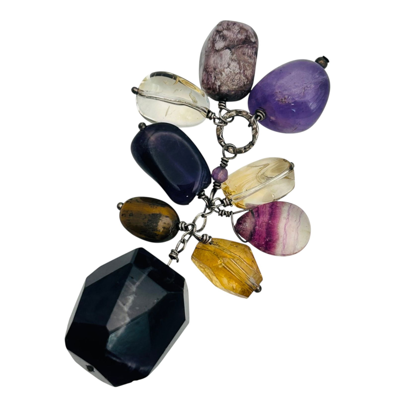 Sterling Amethyst Quartz Citrine Gemstone Pendant 23.48 G: Sterling amethyst quartz citrine gemstone pendant 23.48 g