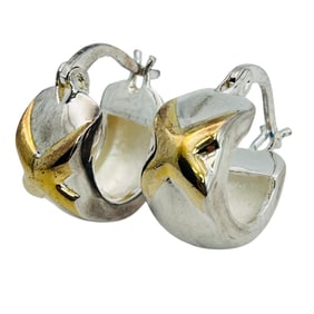 Sterling Hinge Hoop, X Detailed Earrings 4.17 G