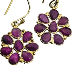 Ruby Sterling Flower Dangle Earrings 2.9 G