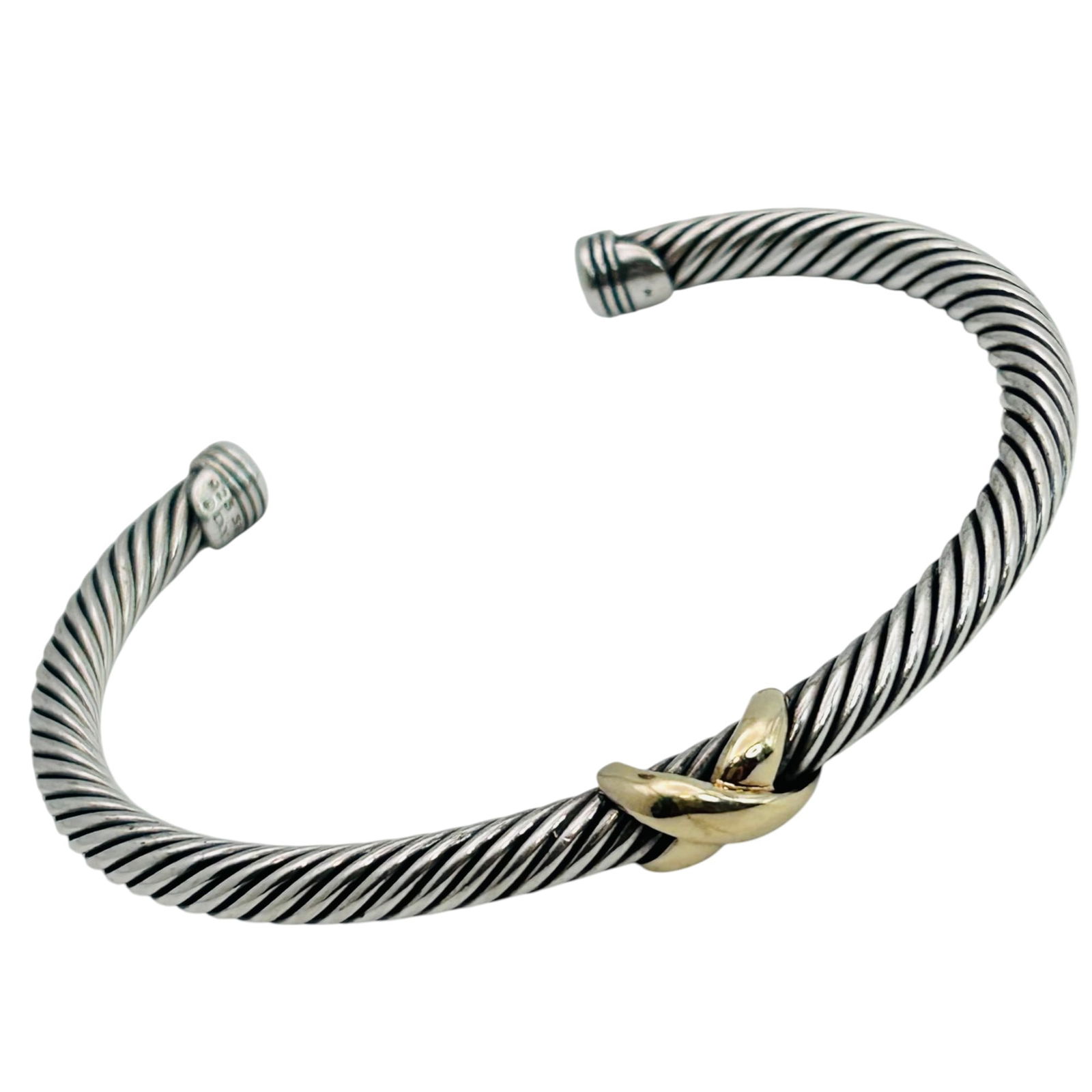 David Yurman 585 Gold And Sterling X Cable Cuff Bracelet 30.8: David Yurman 585 gold and Sterling X cable cuff bracelet 30.8