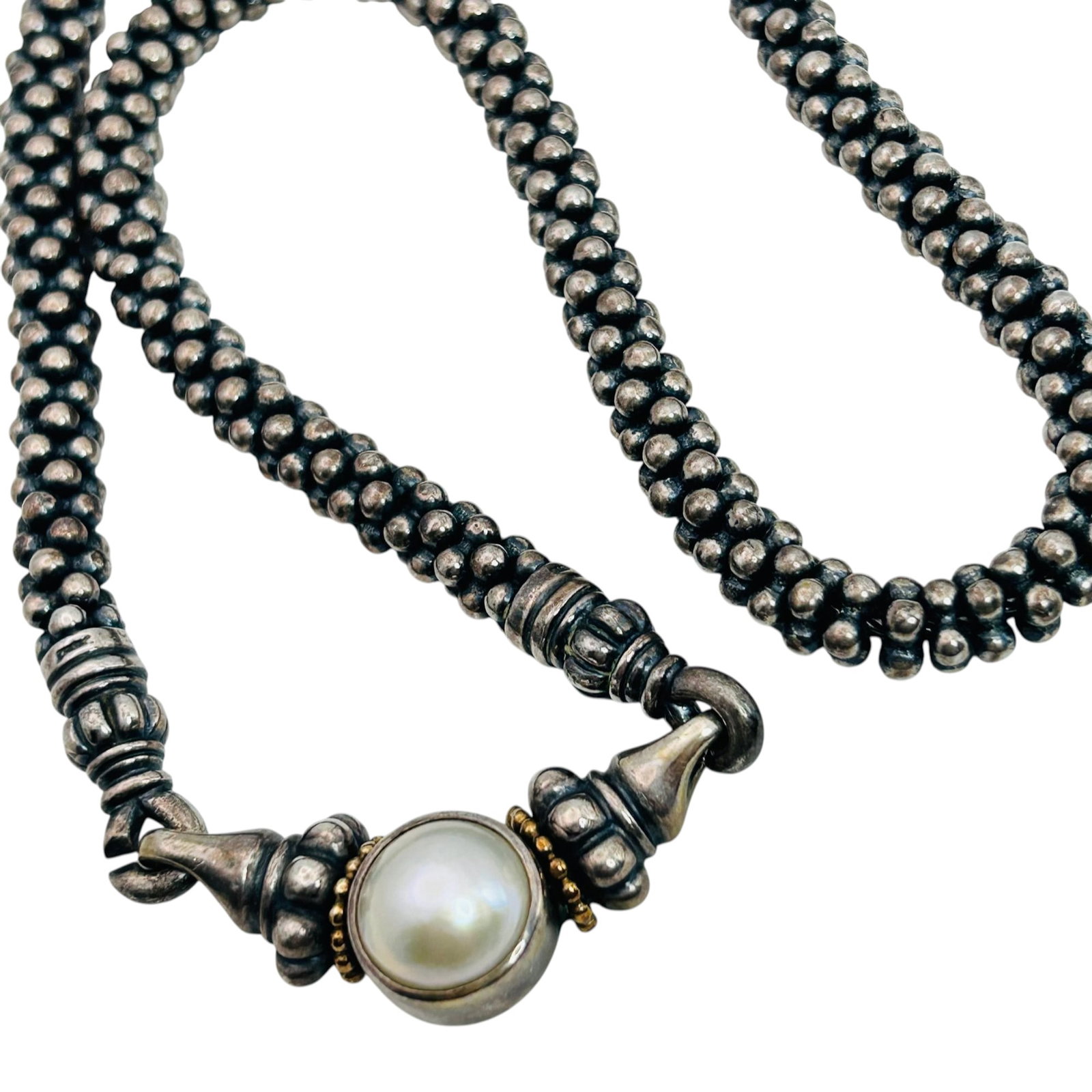 Caviar Pearl 750 Gold And Sterling Necklace 111.96 G: Caviar pearl 750 gold and Sterling necklace 111.96 g