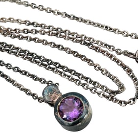 ZINA Sterling Amethyst Pendant Sterling Cable Chain Necklace 7.09 G