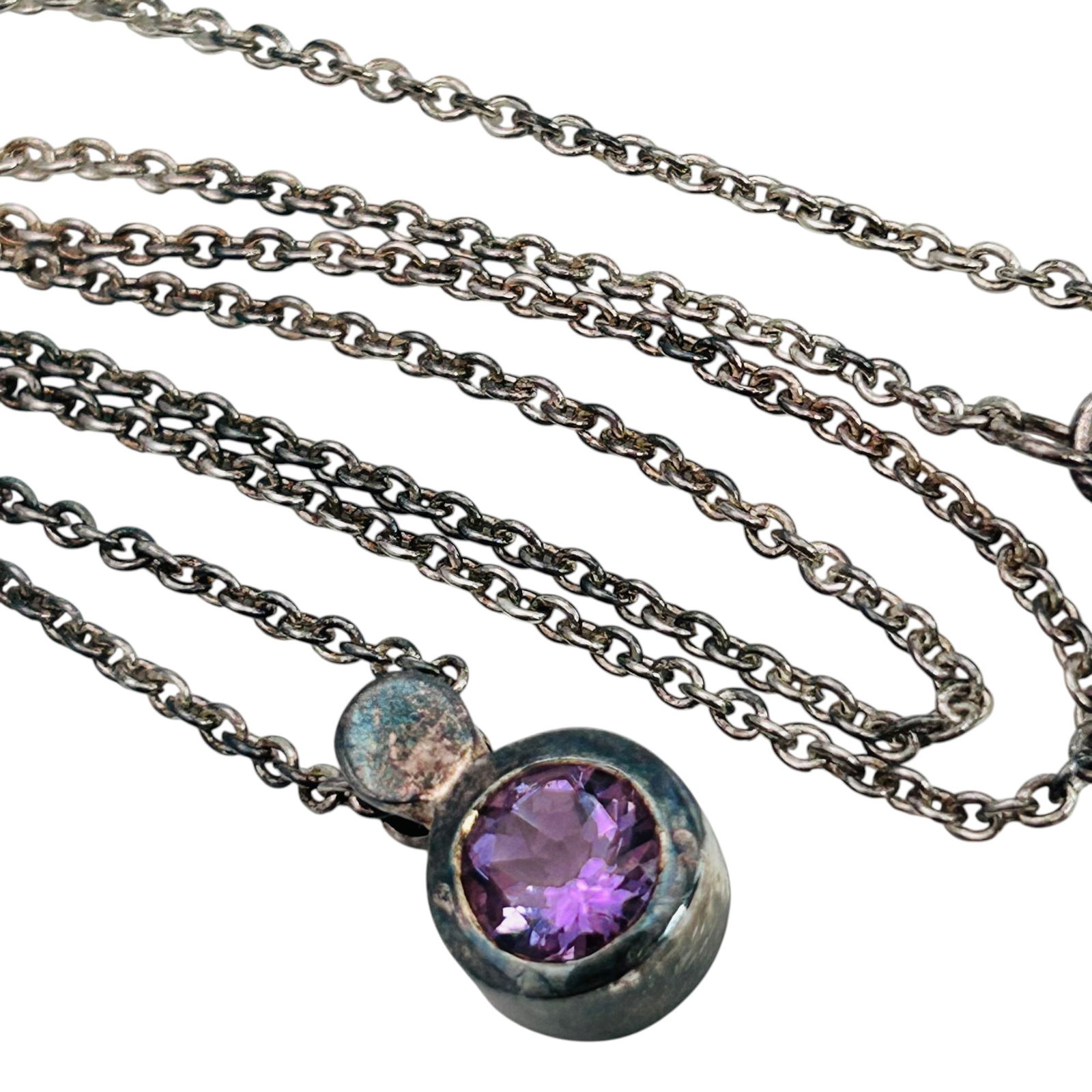 ZINA Sterling Amethyst Pendant Sterling Cable Chain Necklace 7.09 G (1 of 7)