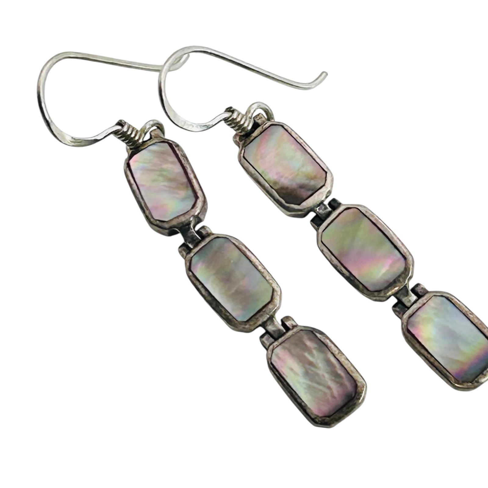 Signed Mother Of Pearl Sterling Hinged Dangle Earrings 4.21 G (1 of 6)