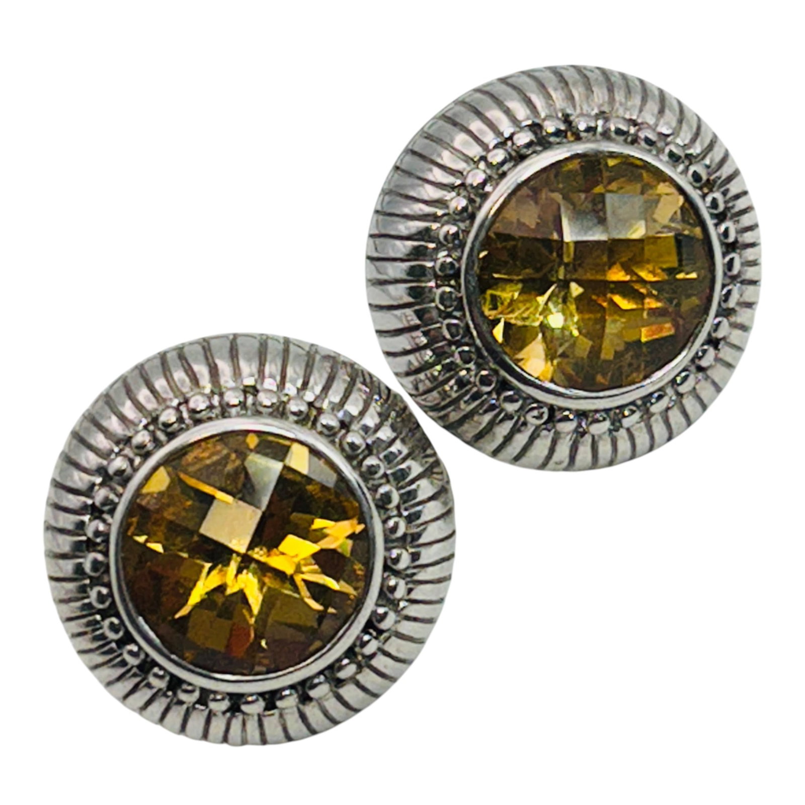 Judith Ripka Citrine Round Earrings 13.34 G: Judith Ripka citrine round earrings 13.34 g