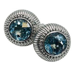 Judith Ripka Topaz Sterling Round Stud Button Earrings 13.4 G