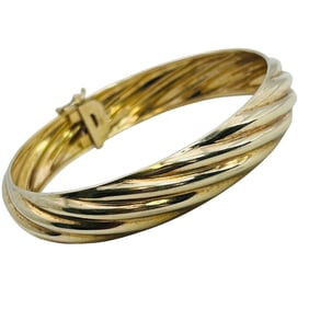 LIRM Italy, Sterling Gold Toned Lined Bangle Bracelet 13.04 G