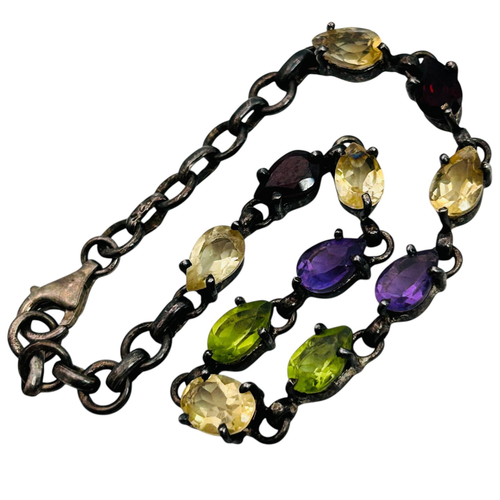 Garnet, Citrine, Amethyst Emerald Sterling Cable Chain Bracelet 9.9 G (1 of 7)