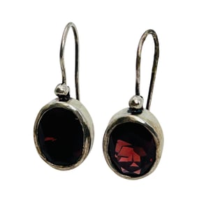 Garnet Sterling Hook Dangle Earrings 4 G