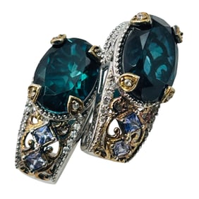 STS JADIETE And SPINEL Sterling Curved Earrings 10.57 G