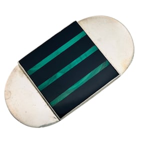 GFMW ONYX And MALACHITE Sterling Oval Brooch 23.47 G