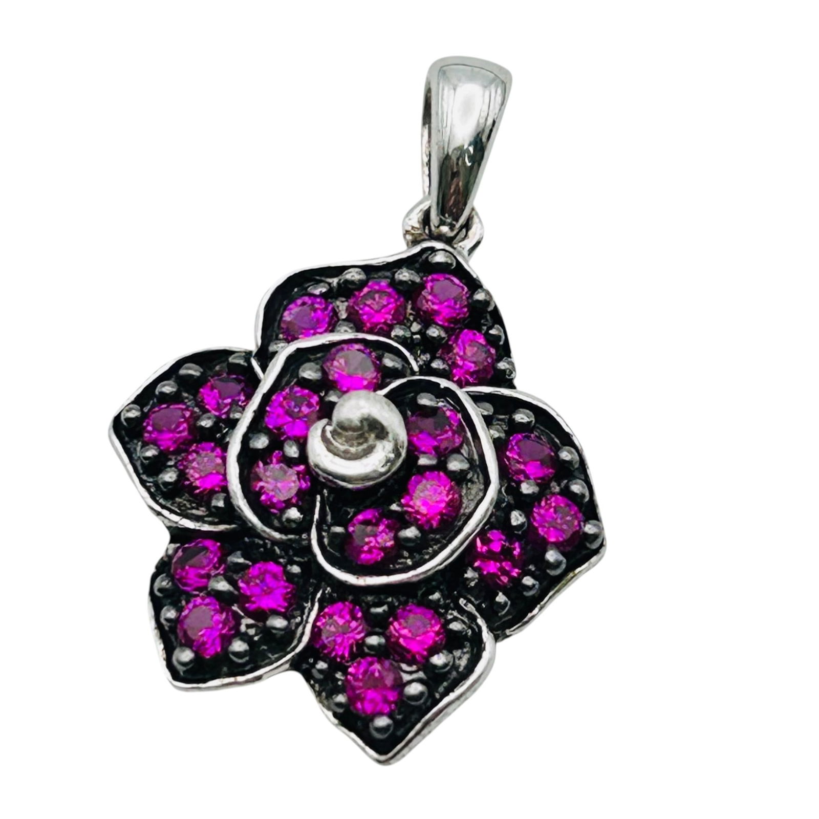 Pink Topaz Sterling Flower Pendant 2.6 G (1 of 5)