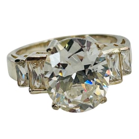 Rhinestone Sterling Statement Ring 5.66 G, Size 7