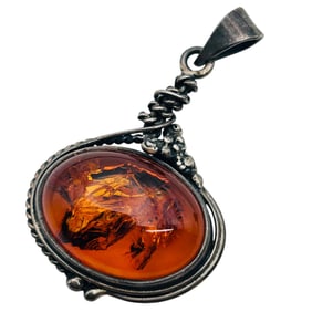 Amber Sterling Vintage Pendant 7.81 G