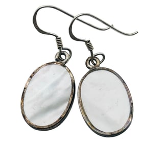 Mother Of Pearl Sterling Oval Hook Earrings 5.55 G