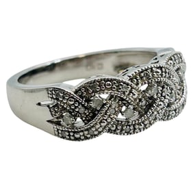 Diamond Sterling Braid Band Ring Size 8, 4.73 G