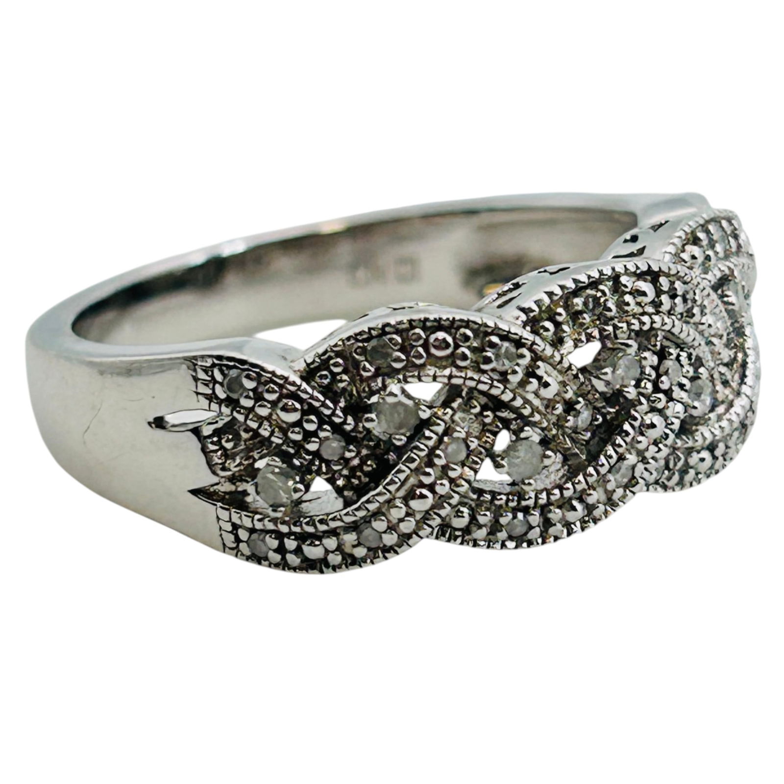 Diamond Sterling Braid Band Ring Size 8, 4.73 G (1 of 7)