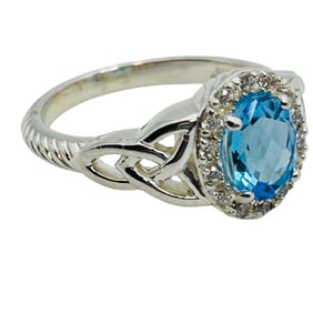 JHM Ireland, Topaz Sterling Celtic Knot Band Ring Size 7, 5.34 G