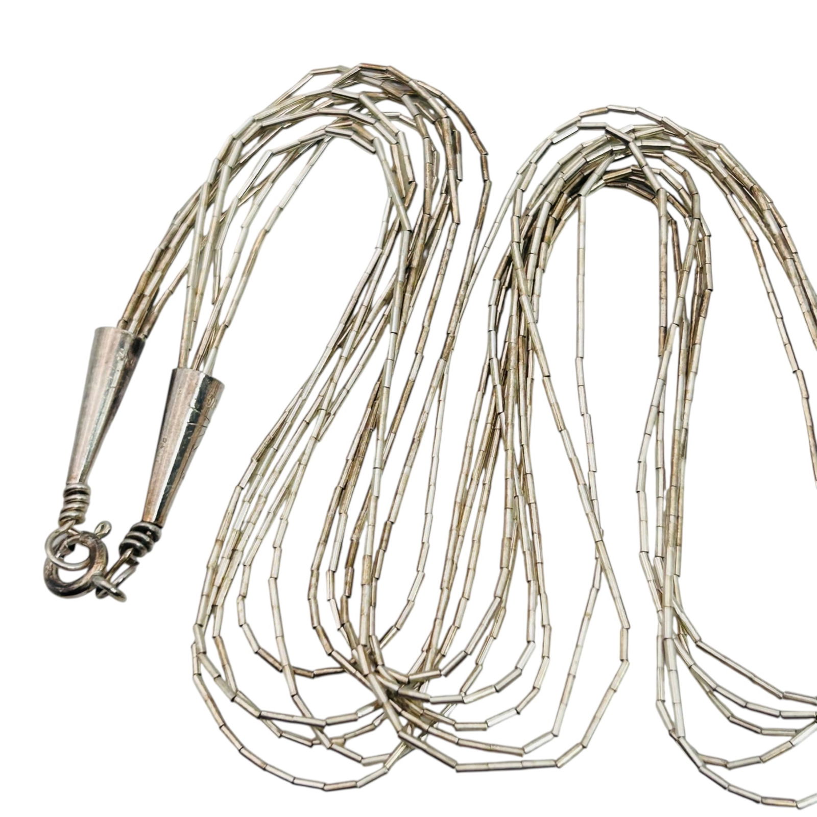 Sterling Waterfall Multi Chain Bar Bead Necklace 5.11g (1 of 6)