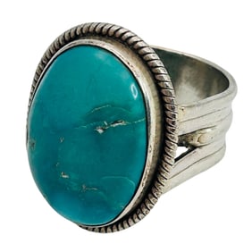 Turquoise Sterling Oval Statement Ring Size 8.5, 15.75 G