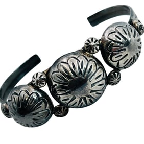Sterling Cuff Flower Etched Design Bracelet 18.53 G